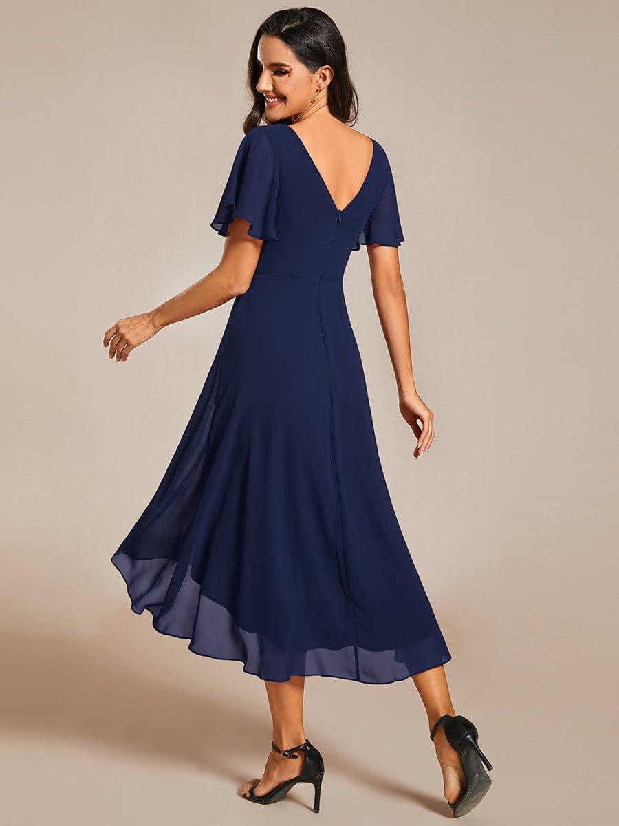 Festliches Vokuhila Abendkleid für Damen, Empire-Taille, Kurzarm, ideal als Hochzeitsgastkleid.