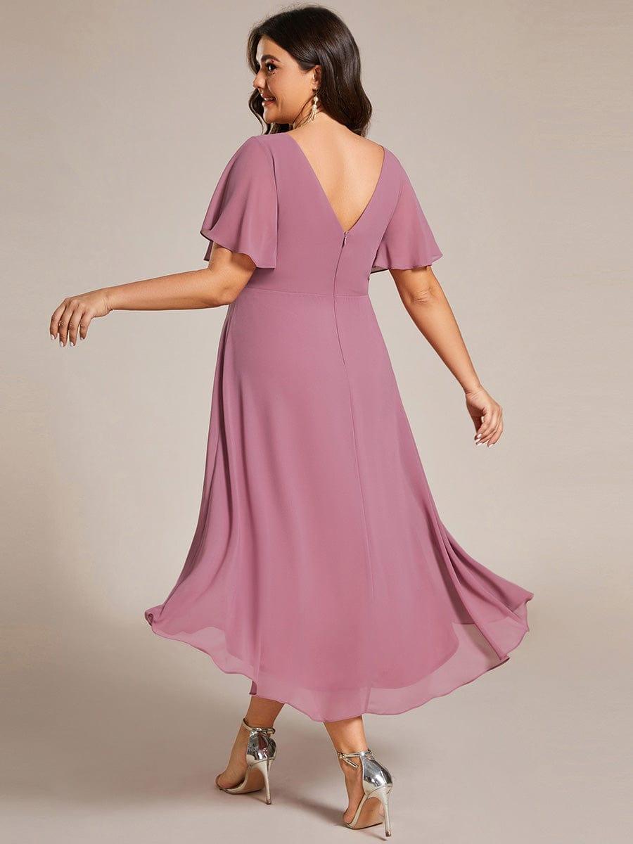 Schickes Vokuhila Partykleid für Damen, Midi-Länge, Kurzarm, ideal für stilvolle Abende.