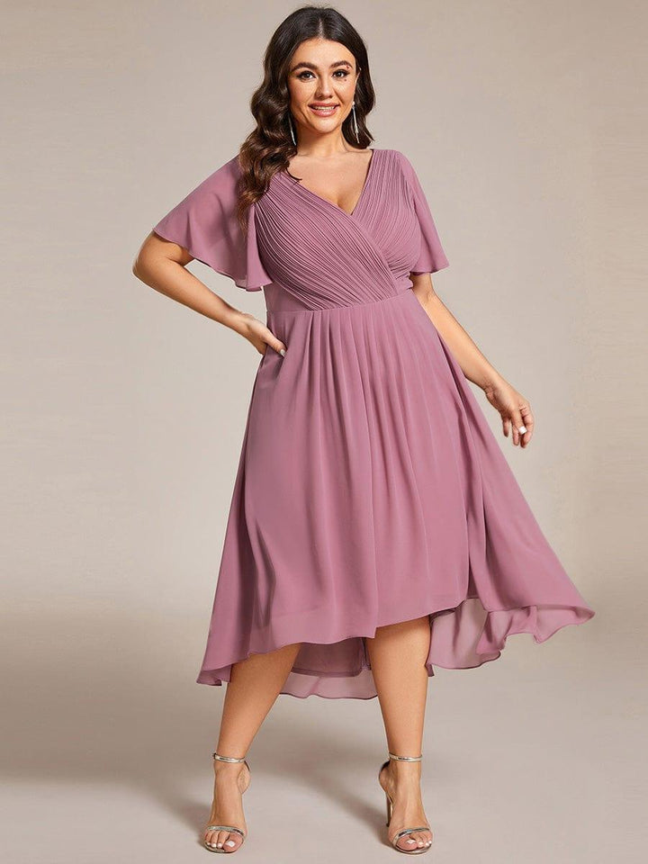Damen Vokuhila Festkleid, Kurzarm, Midi-Länge, elegant für besondere Momente.