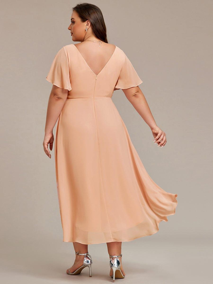 Stilvolles Vokuhila Cocktailkleid, Kurzarm, Midi-Länge, elegant für Abendpartys.