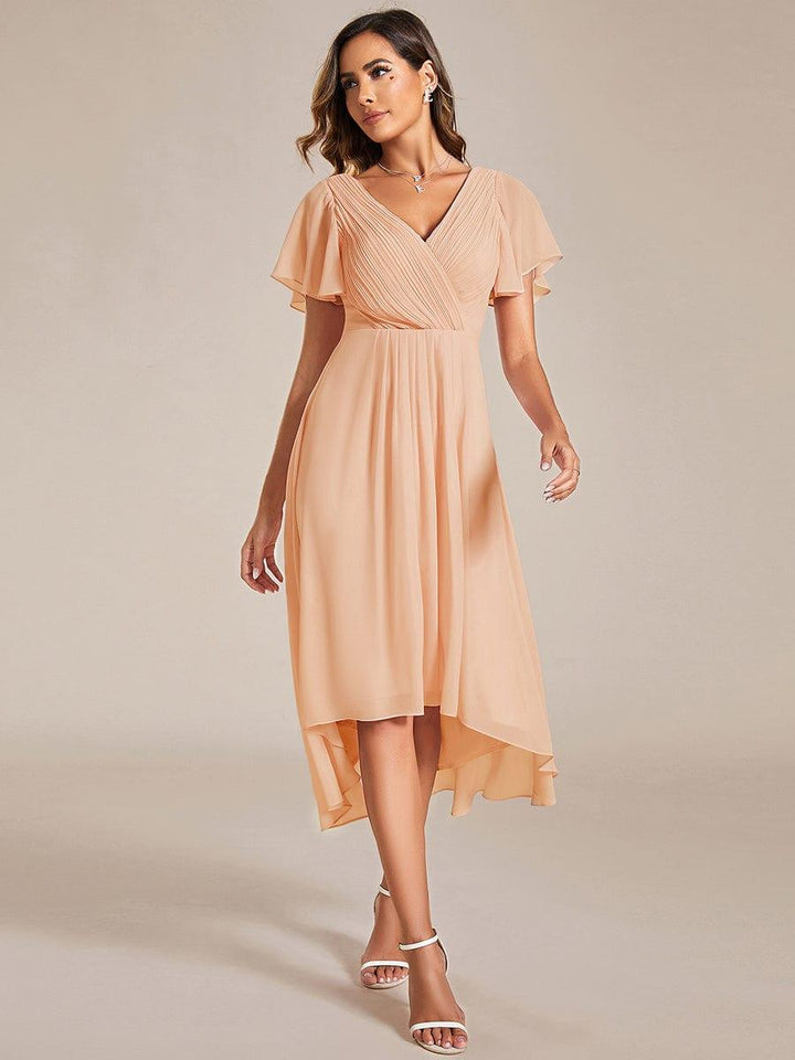 Festliches Abendkleid Vokuhila, Kurzarm, Midi-Länge, ideal für glamouröse Events.