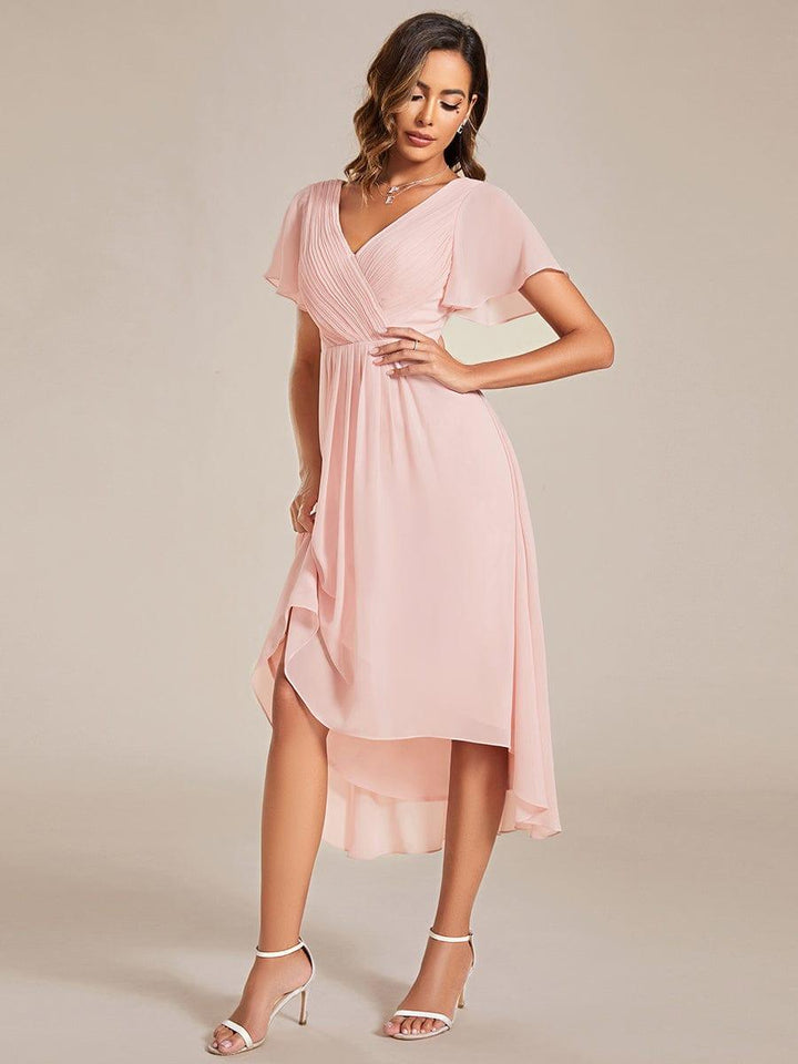 Festliches Kurzarm Midi-Kleid Vokuhila-Stil, perfekt für Brautjungfern und festliche Anlässe.