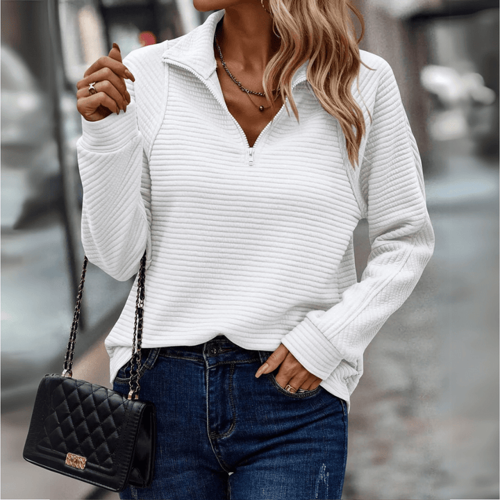 Bequemer Damen Pullover mit Halbzip, lockere Passform für gemütliche Wintertage und stilvolle Freizeitlooks.
