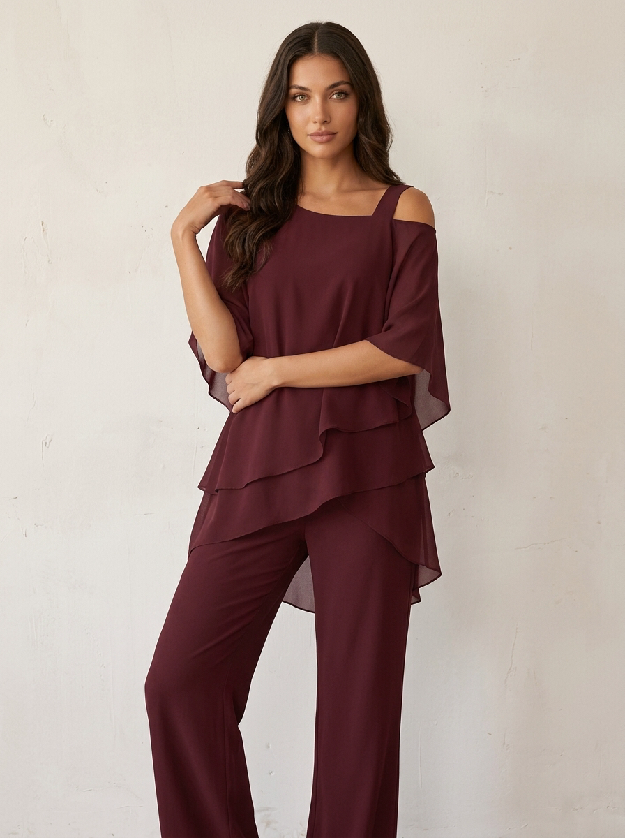 Bequemes Damen Chiffon-Set, stilvoller Zweiteiler perfekt für Sommerpartys und Events.