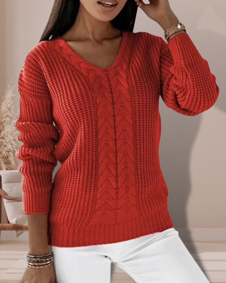 Komfortabler Damenpullover mit elegantem V-Ausschnitt, aus weichem Material für stilvolle und lässige Outfits.