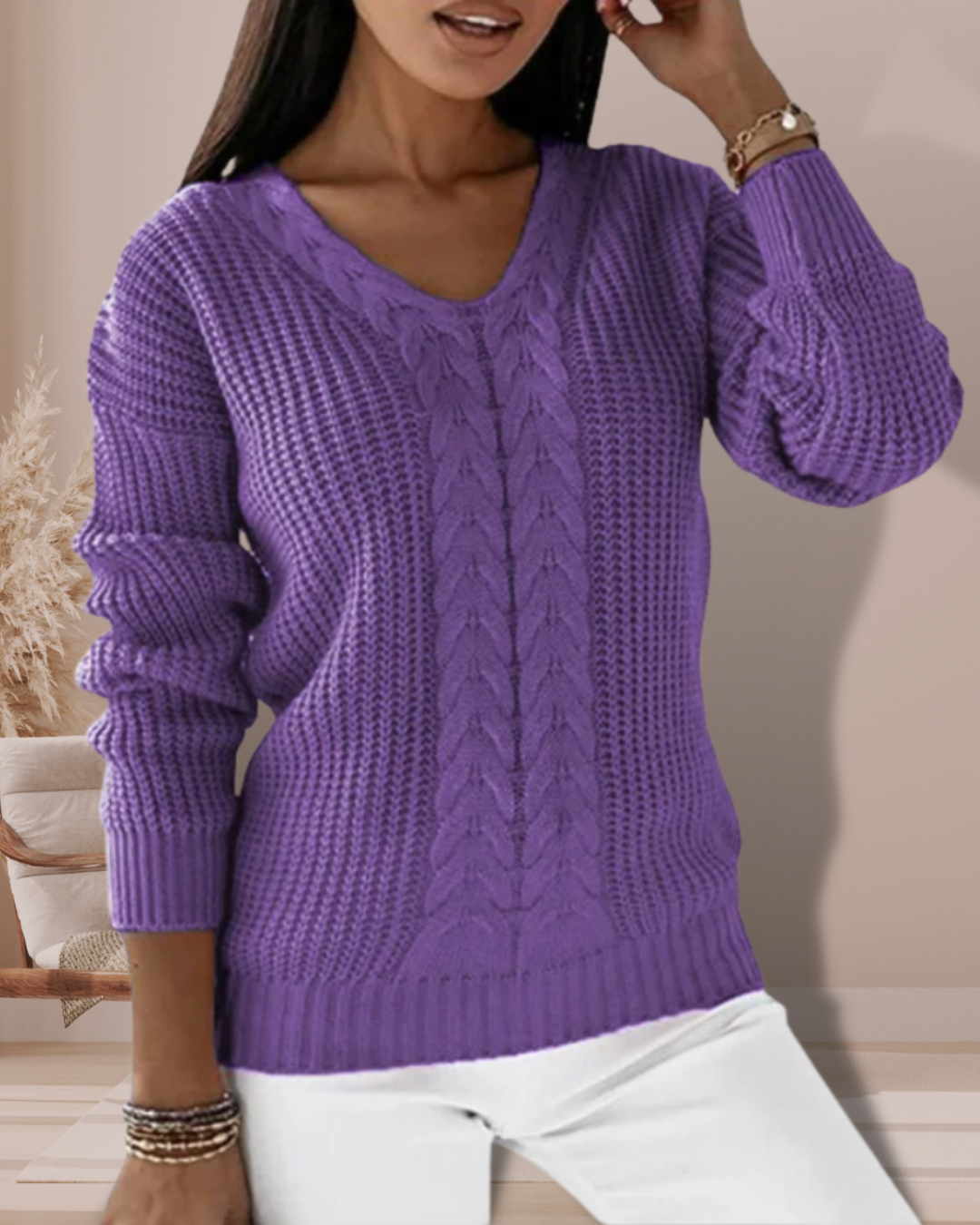 Bequemer, eleganter Damen V-Ausschnitt Pullover, weich und vielseitig, ein Must-have für moderne Freizeitmode.