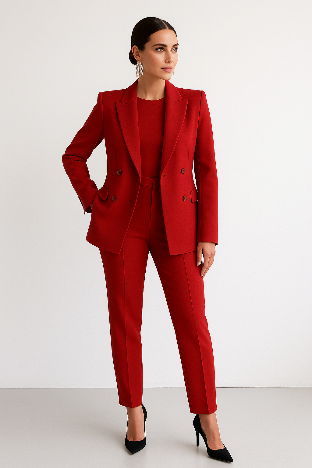 Moderner Damen Business-Anzug Zweiteiler mit figurbetontem Blazer und eleganter Hose.