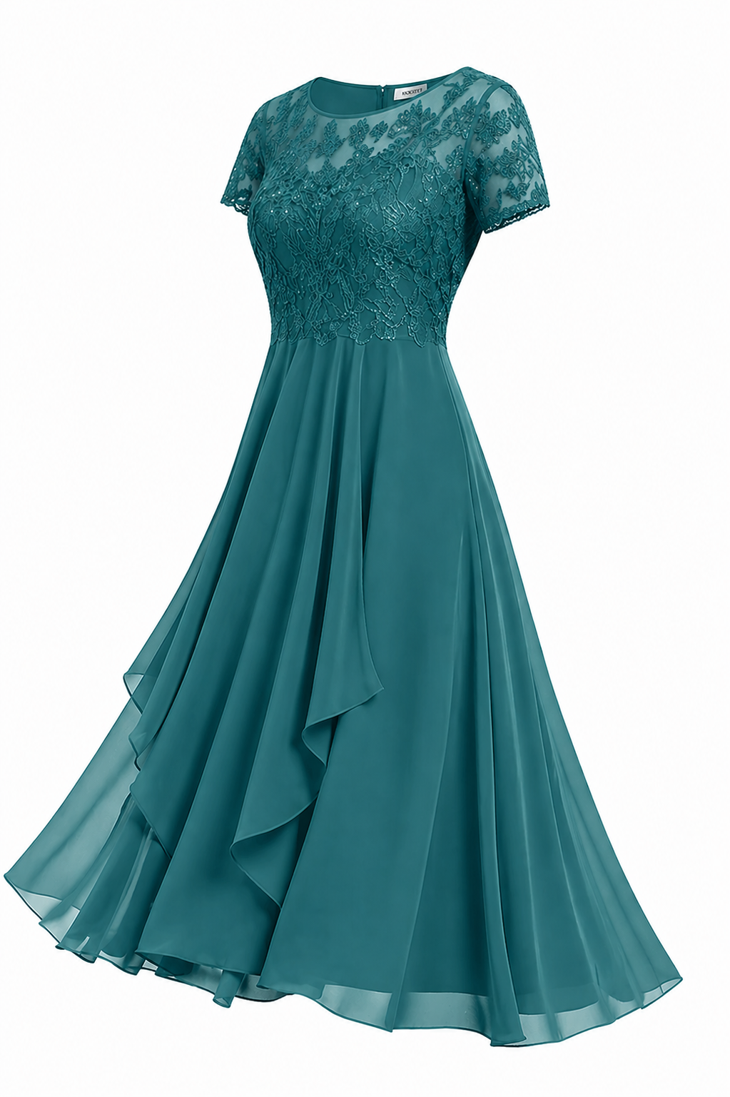 Stilvolles Midi-Damenkleid mit floraler Stickerei, elegant als festliches Partykleid für Frauen.