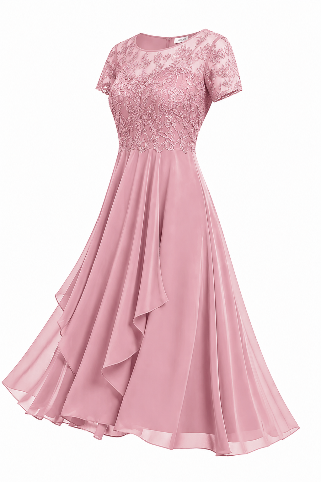 Fließendes, elegantes Midi-Abendkleid für Frauen mit zarter Stickerei, perfekt für Gala & besondere Feiern.