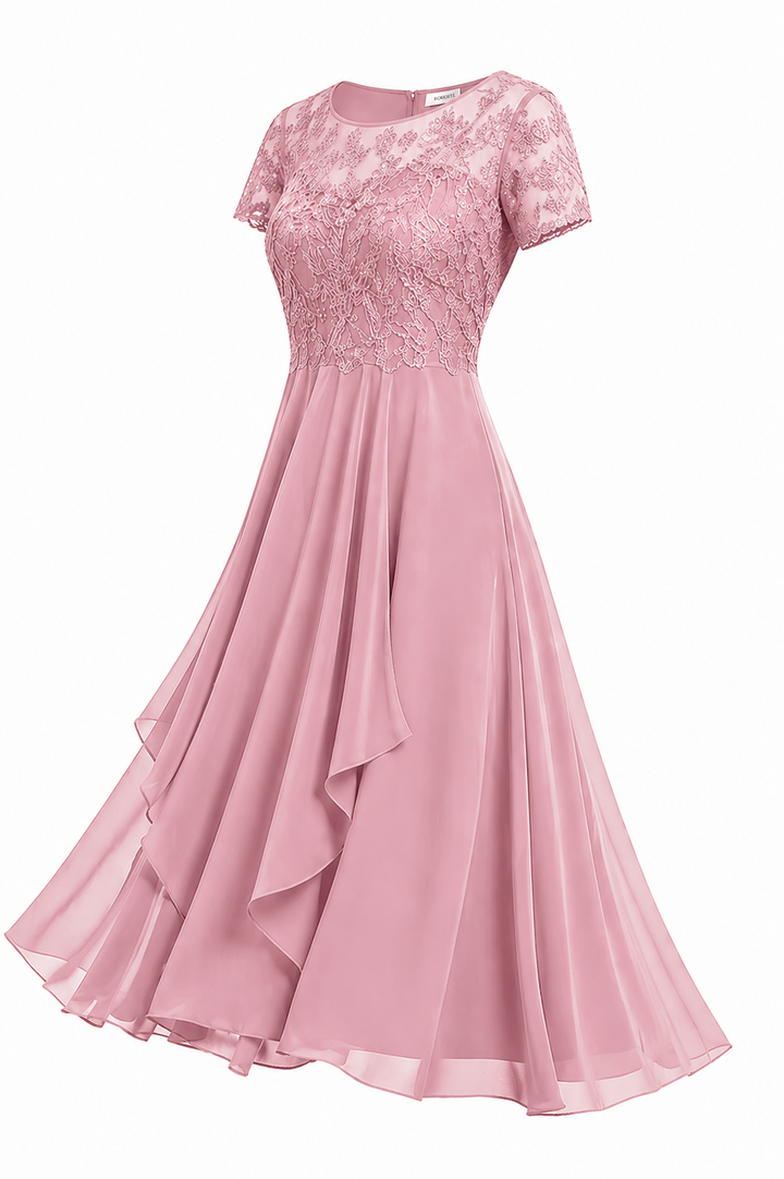 Fließendes, elegantes Midi-Abendkleid für Frauen mit zarter Stickerei, perfekt für Gala & besondere Feiern.