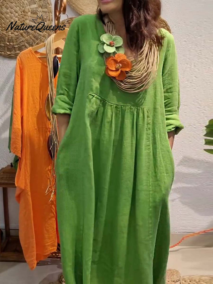 Damen Sommerkleid Evelyn: Elegantes, bequemes Maxikleid mit V-Ausschnitt und 3/4 Ärmeln. Perfekt für den Sommer.