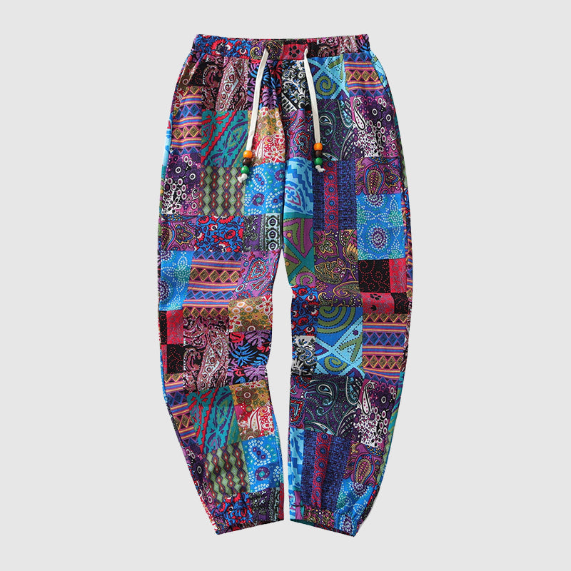 Herren Patchwork-Hose aus Baumwolle, bequem und stilvoll. Lässige Freizeithose für Alltag, Frühling, Sommer.