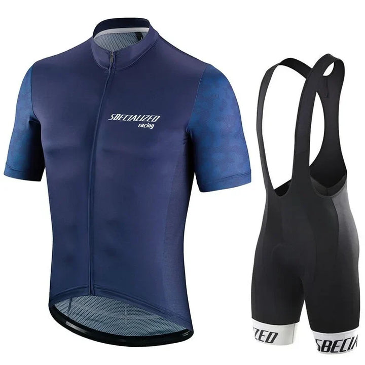 Optimiertes Herren Radsport-Set Sommer: atmungsaktives Trikot & Bib Shorts für Performance & Schutz.