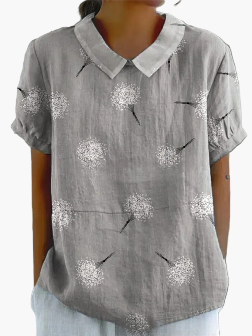 Damen Bluse im Retro-Stil, Kurzarm; Blumenmuster für sommerliche Eleganz & Komfort.