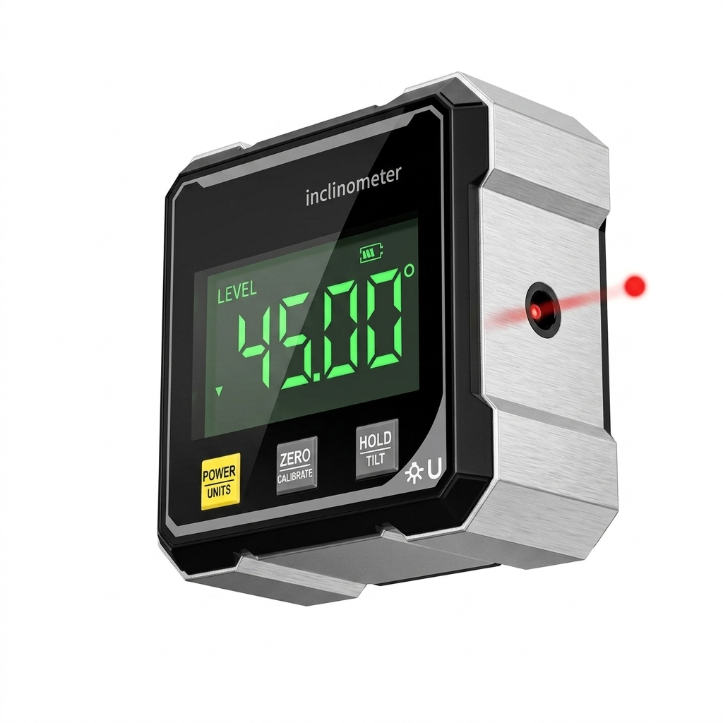 Digitaler Winkelmesser mit Laser, magnetisch, präzise für Handwerk und Werkstatt.