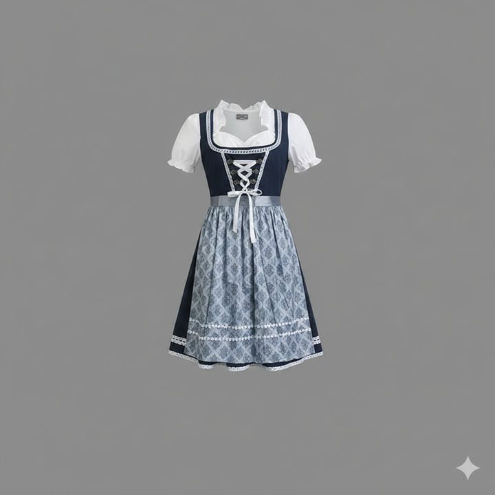 Elegantes blaues Dirndl Set für Damen, perfekt für Oktoberfest und festliche Anlässe.