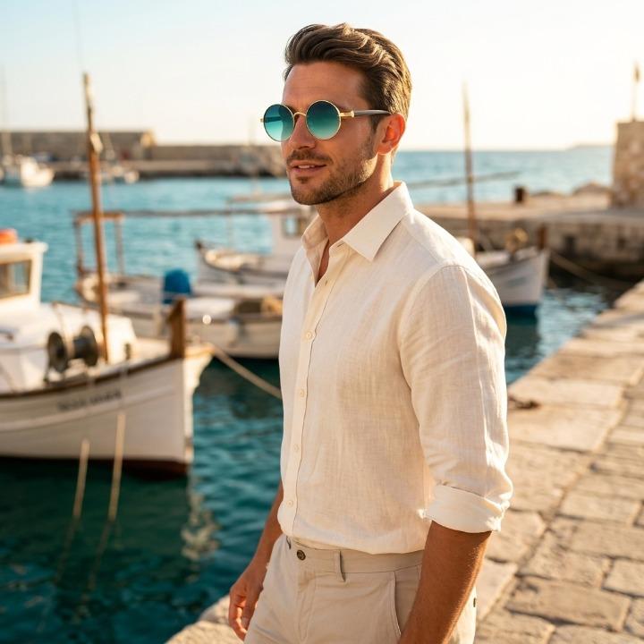 Unisex Retro Sonnenbrille, rundes Design, UV400 Schutz, elegantes Metallgestell für Damen & Herren.
