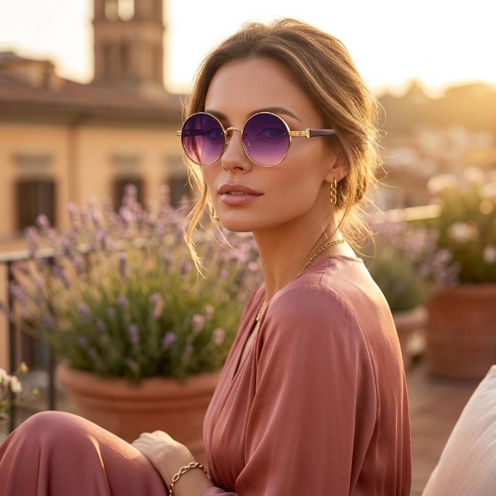 Stylische Retro Sonnenbrille, rund, mit UV400 Schutz, modisches Accessoire für Damen & Herren.