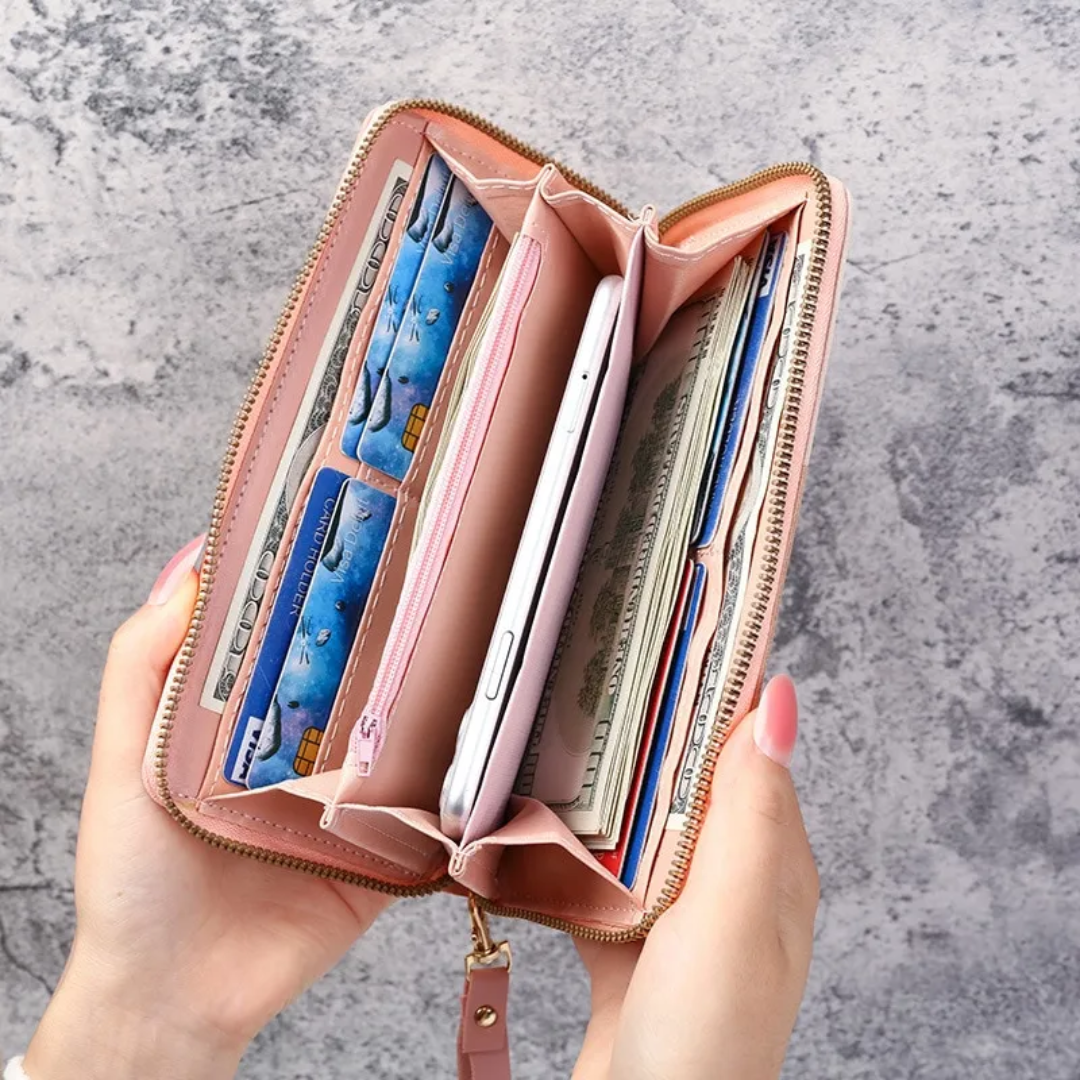 Geometrisches Damen Portemonnaie in Schwarz. Modernes, stilvolles Accessoire mit Organizerfunktion für jede Dame.