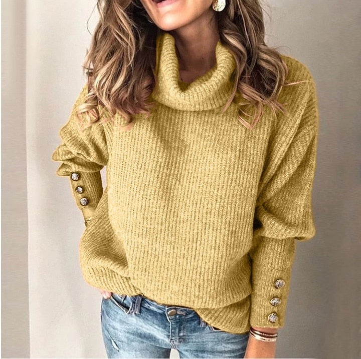 Moderner Damen Rollkragenpullover aus Strick. Idealer Winterpullover für stilvolle Herbst- & Wintergarderobe.