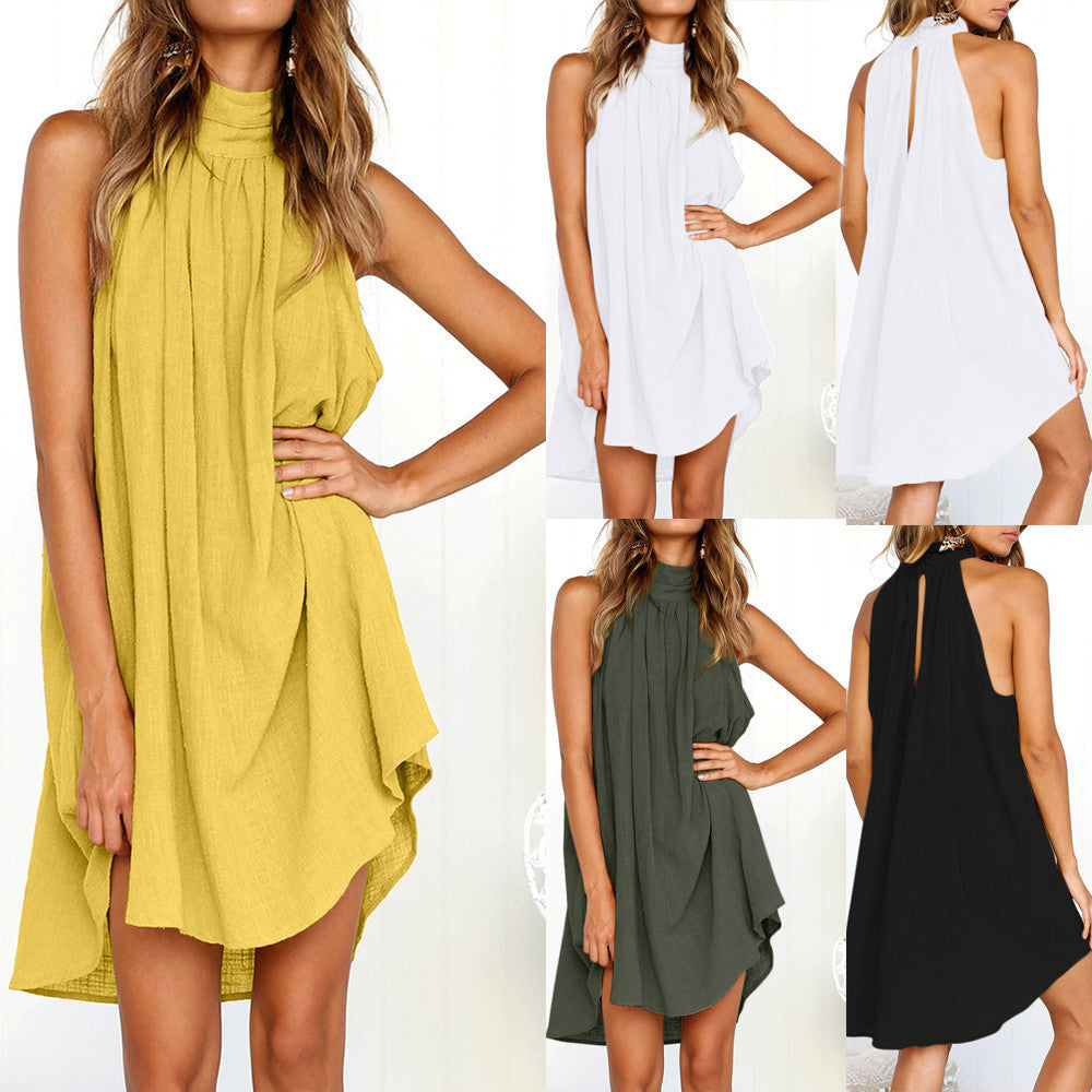 Stylisches Damenkleid für den Sommer, ärmellos und bequem. Perfektes Freizeitkleid für Frauen an heißen Tagen.
