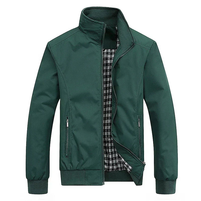 Stylische grüne Herren Herbstjacke mit Stehkragen, M-6XL, perfekt für einen entspannten Look.