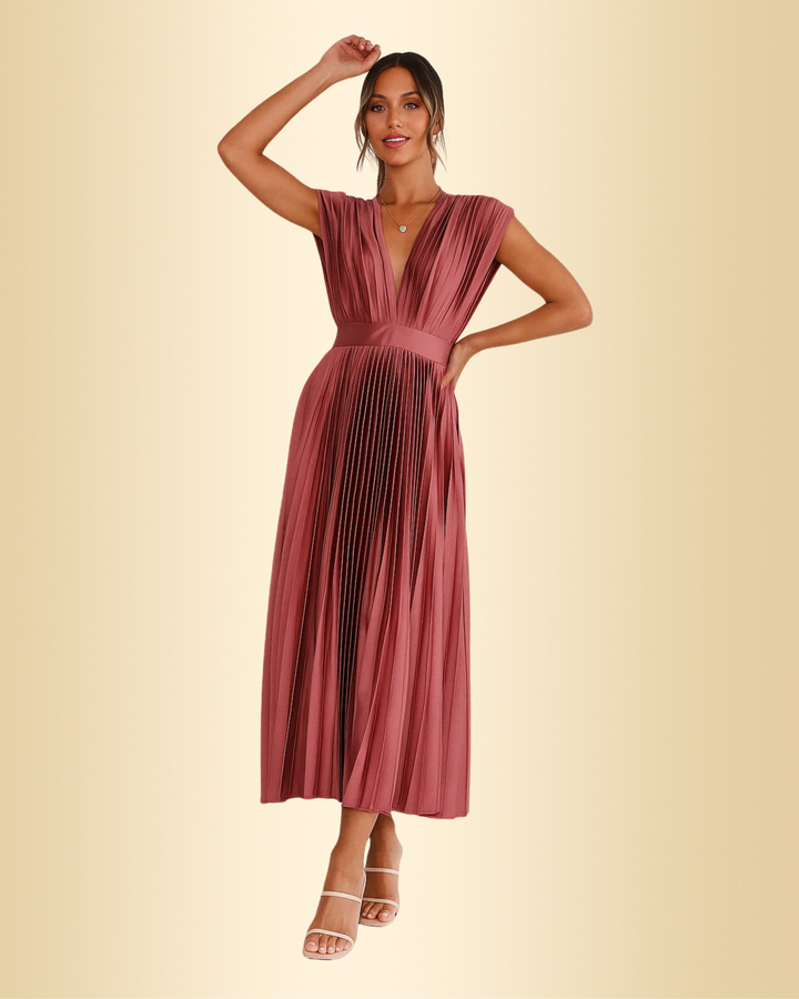 Elegantes Damen Plisseekleid mit Kordelzugtaille, fließend & modisch, perfekt für Sommer & Büro.