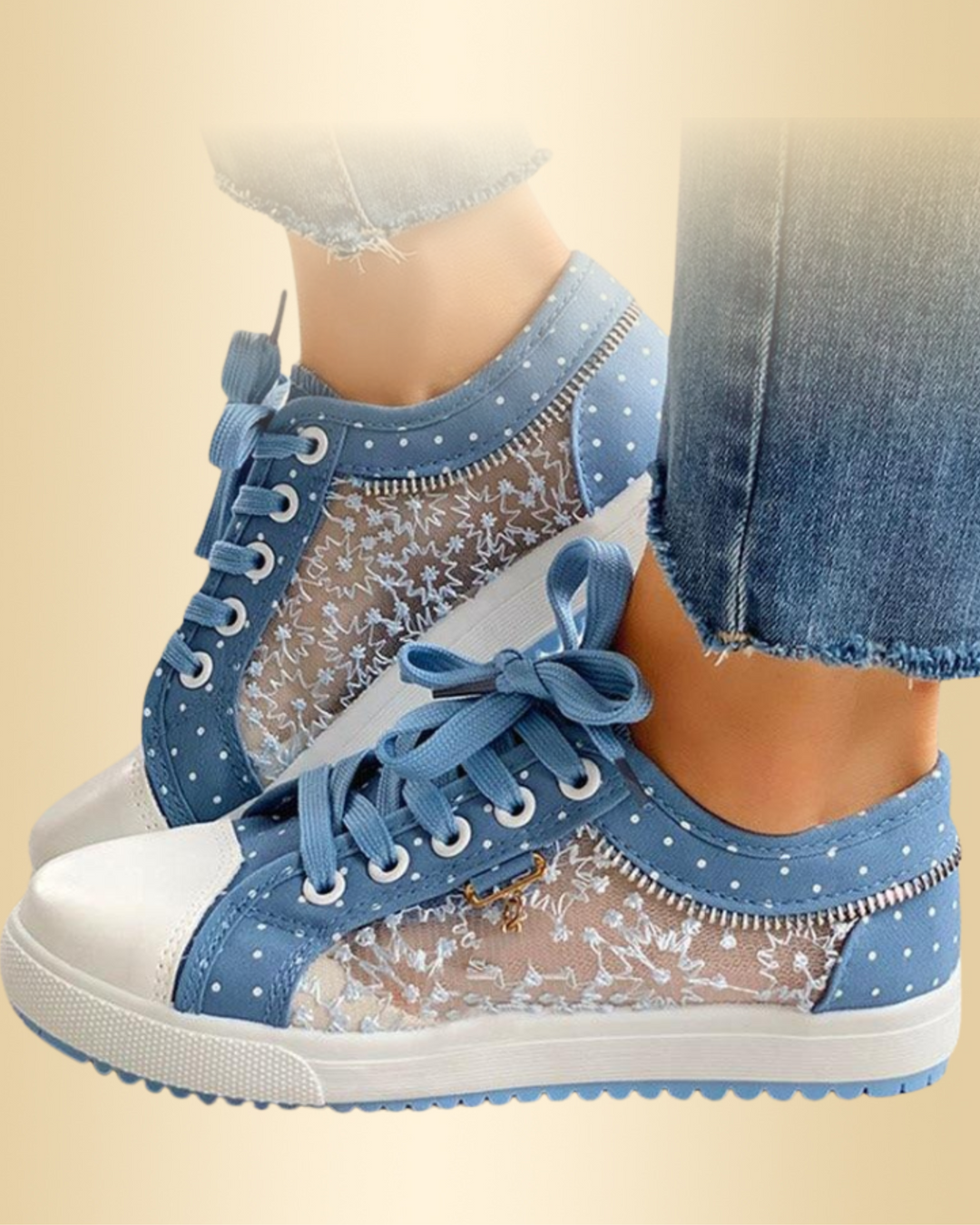Damen Sneakers gepunktet, sehr bequem & rutschfest. Ideal als Freizeitschuh für den Alltag.
