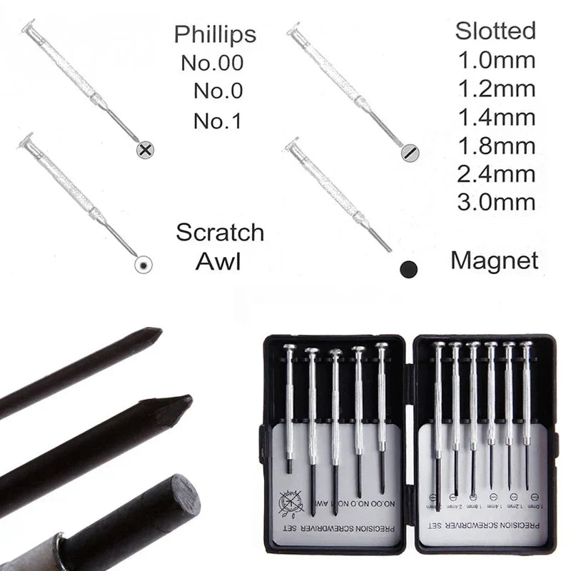 Hochwertiges Mikro-Präzisionsschraubendreher-Set für Uhren, Brillen & Elektronik, mit magnetischen Spitzen.