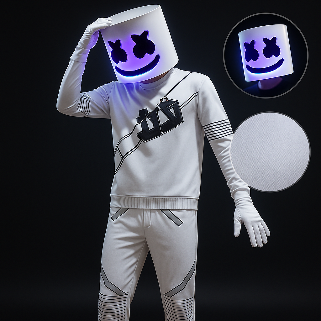 Unisex DJ Kostüm Set mit leuchtendem LED-Helm für Fasching, Festivals & Partys.