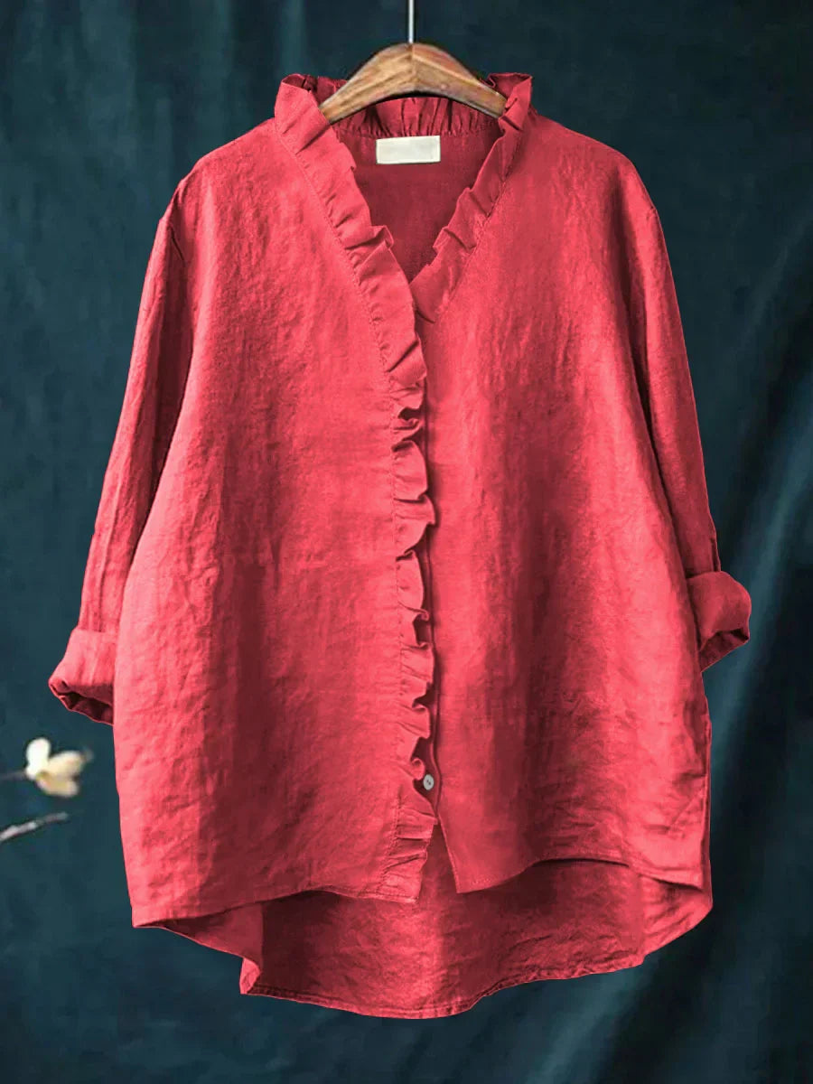 Bequemes und vielseitiges Damen Freizeithemd mit Rüschen, langärmlig, perfekt als elegantes Oberteil.