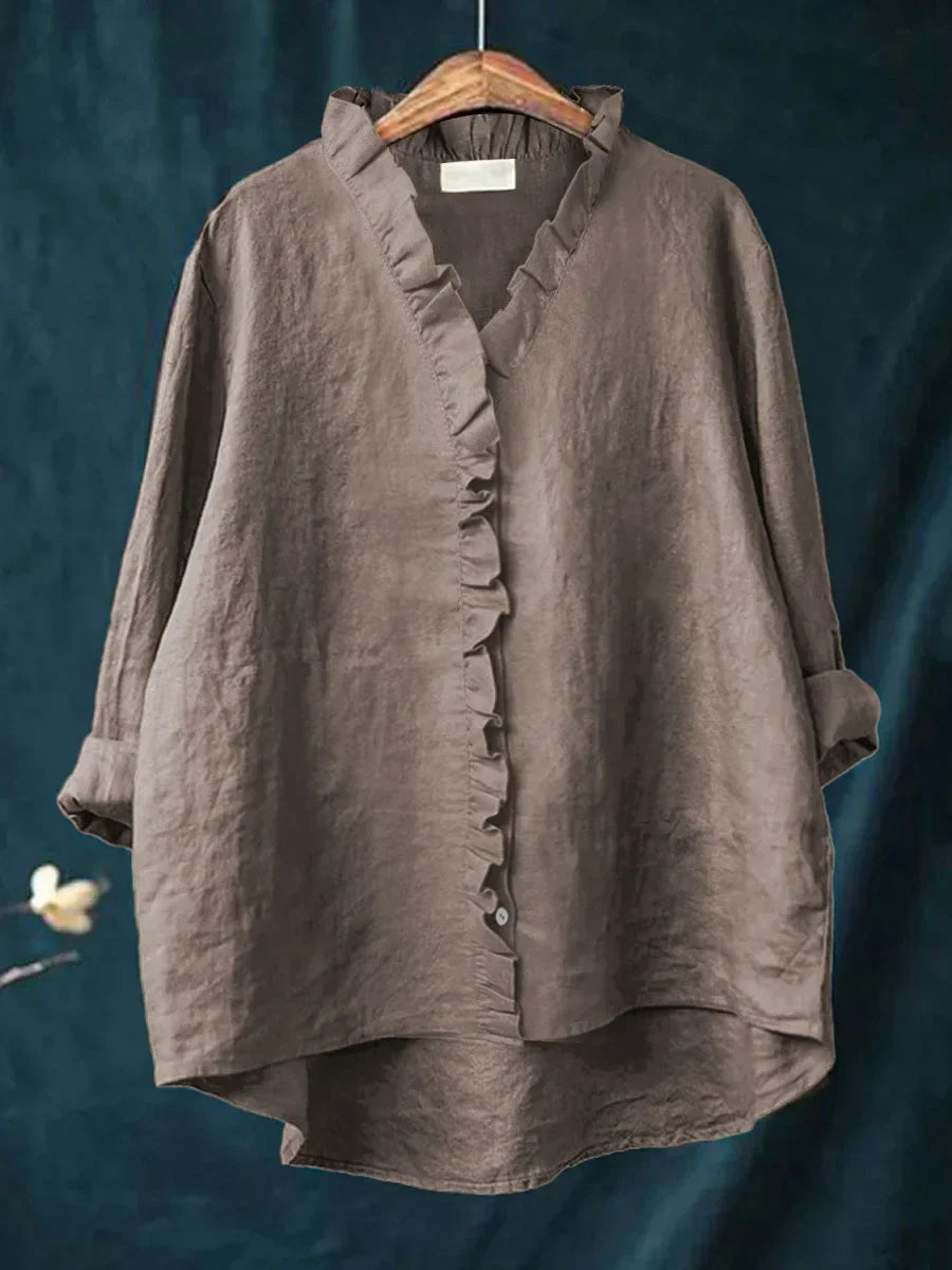 Stilvolles Damen Rüschenshirt, langarm, mit Knopfleiste, bequem und vielseitig für jeden Anlass.
