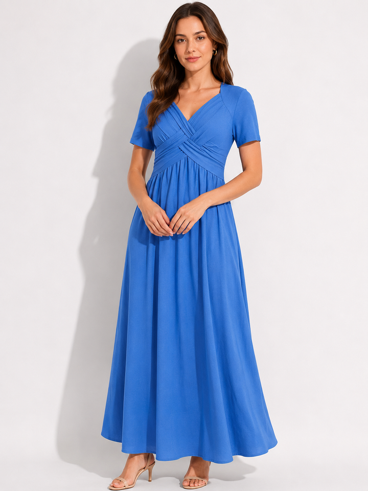 Damen Midikleid elegant und bequem. V-Ausschnitt, A-Linie. Perfektes Freizeitkleid oder schickes Abendkleid für Frauen.