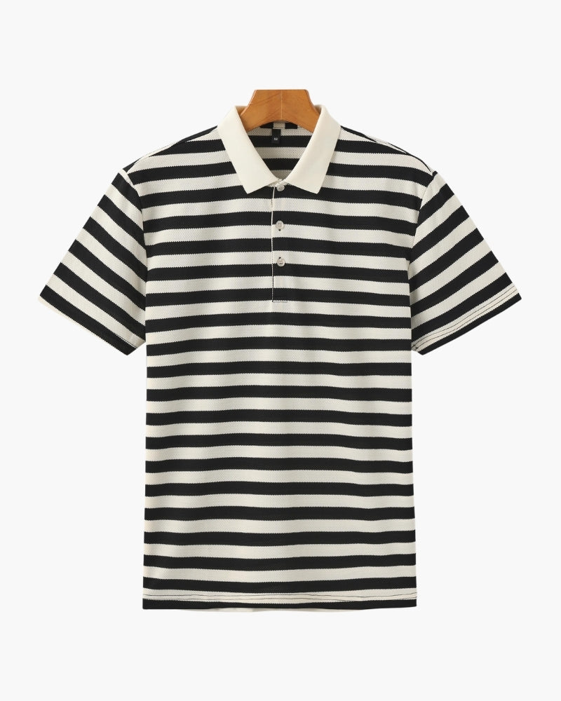 Herren gestreiftes Strickpolo, stilvoll & bequem, ideal für Frühling und Sommer.