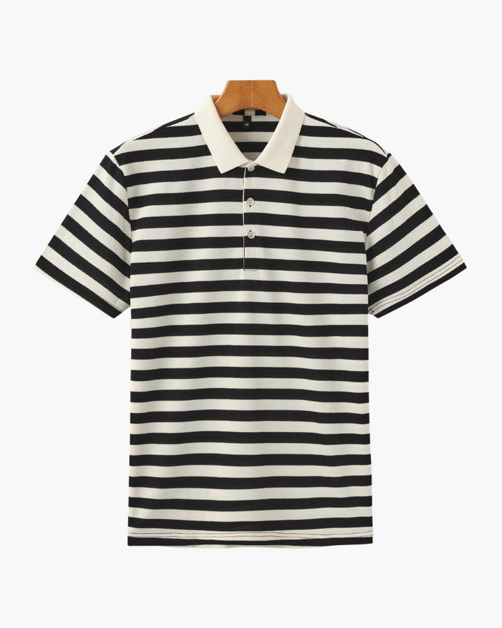 Herren gestreiftes Strickpolo, stilvoll & bequem, ideal für Frühling und Sommer.