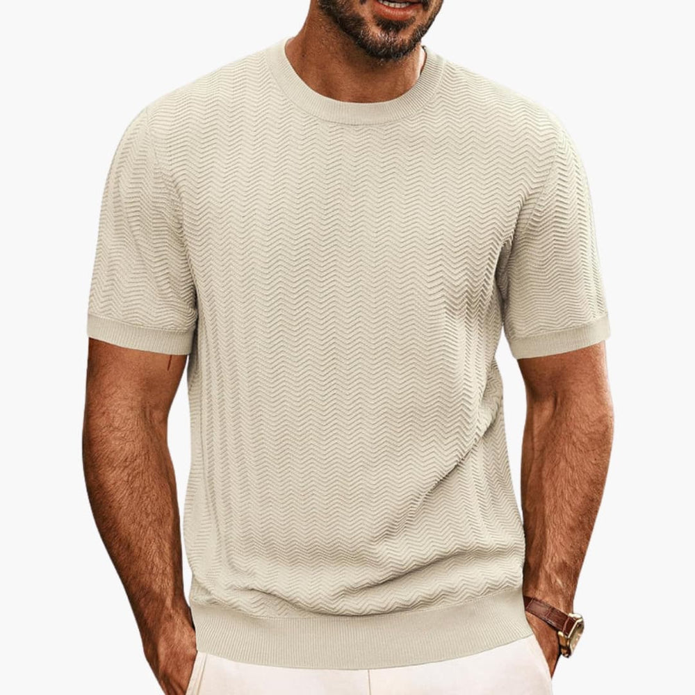 Bequemes Herren Rundhals T-Shirt. Lässiges Kurzarm-Shirt mit einzigartigem Wellenmuster für moderne Alltagslooks.