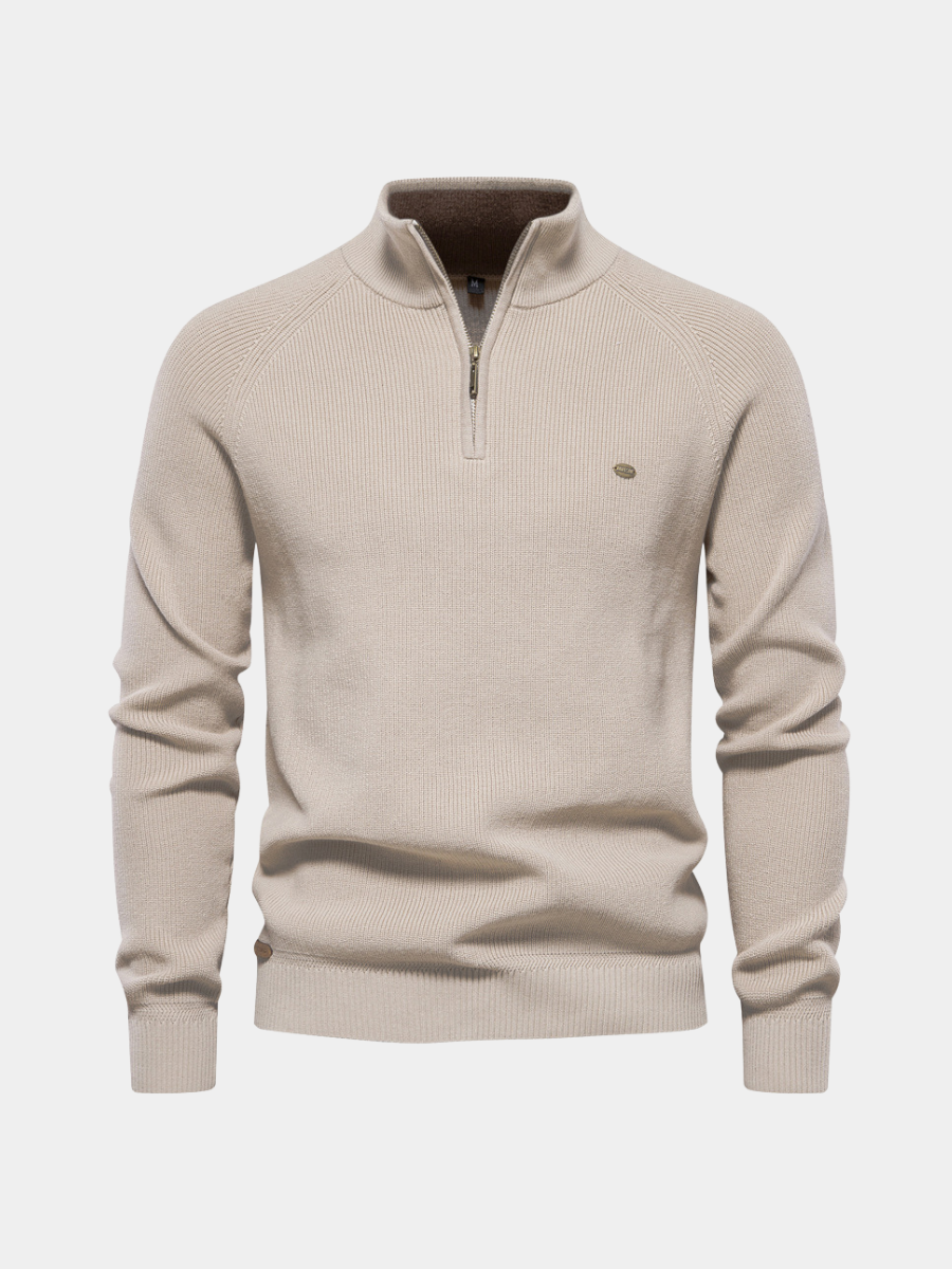 Herren Strickpullover Mateo mit Halb-Reißverschluss. Eleganter Stehkragen für Business Casual Looks.