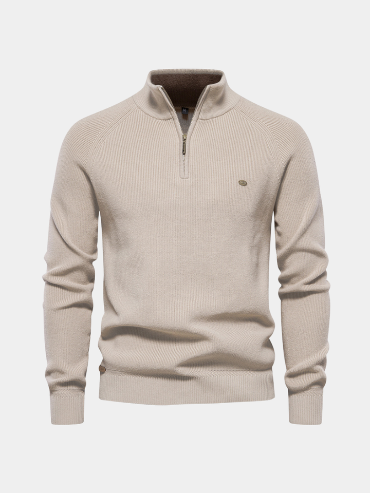 Kuscheliger Herren Halb-Reißverschluss Pullover in Strickoptik. Perfekt für kühle Wintertage & Komfort.