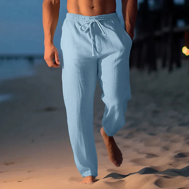 Graue Herren-Jogger, atmungsaktiv und leicht. Vielseitige Freizeithose mit eleganter, weiter Passform.