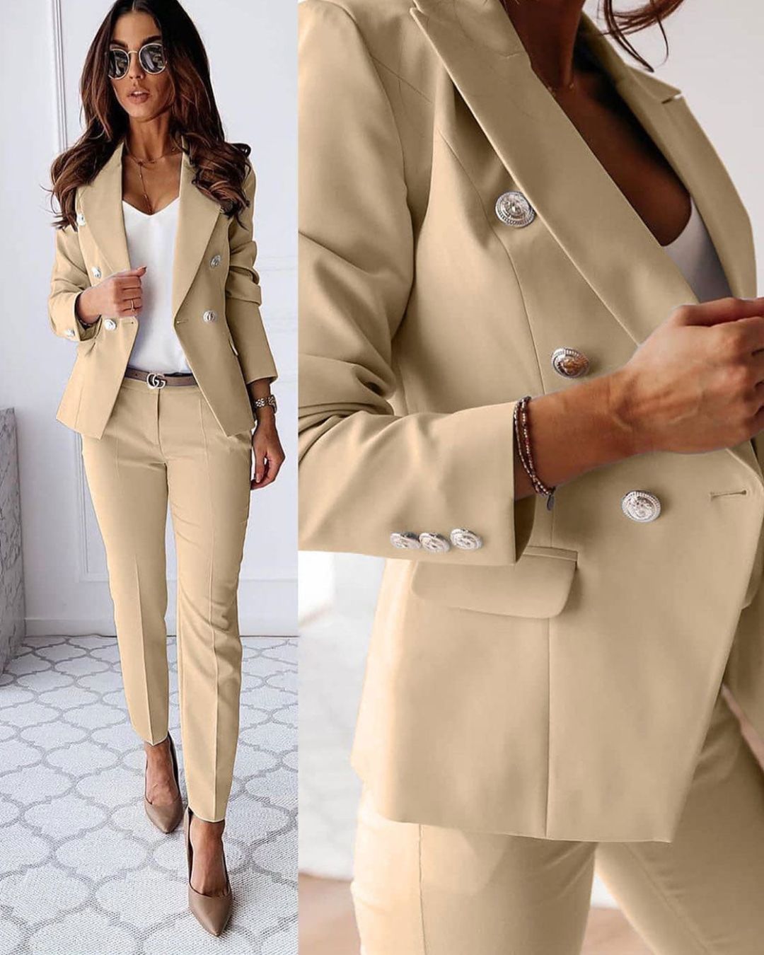 Moderner Damen Slim Fit Anzug mit Blazer und Hose für formelle Business-Anlässe & Berufsbekleidung.