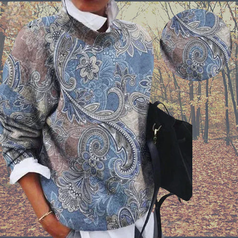 Trendiger Damen Graupullover mit Print. Gemütlicher Langarm-Strickpullover, ideal für bequeme Wintermode.