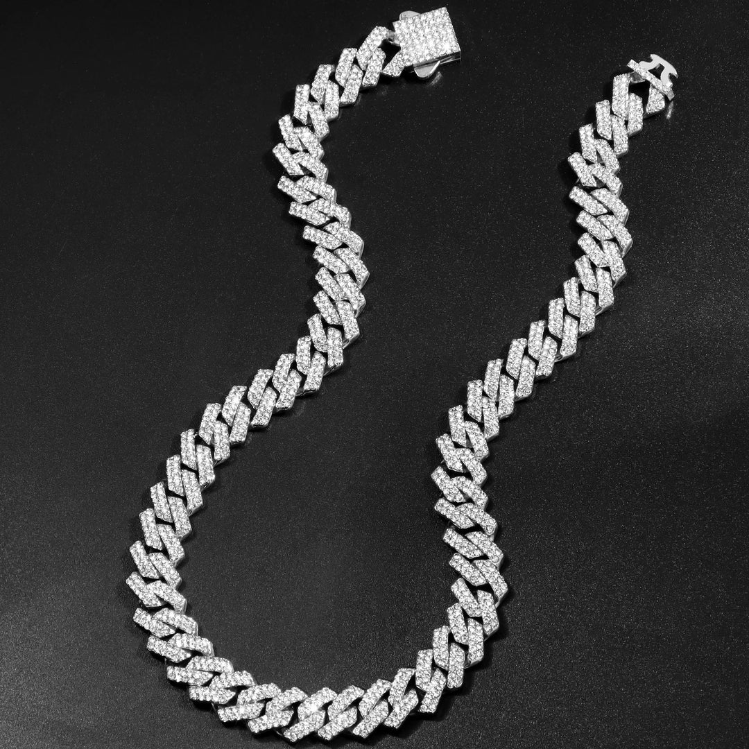 Unisex Iced Out Cuban Link Kette 14mm mit glitzernden Rhombus-Diamanten, Luxus-Schmuck für Statement-Look.