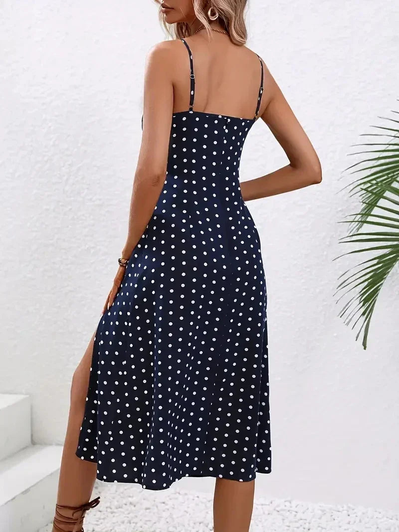 Fließendes leichtes Damen Sommer Midikleid mit bedrucktem Muster, ideal für Strand & Urlaub.