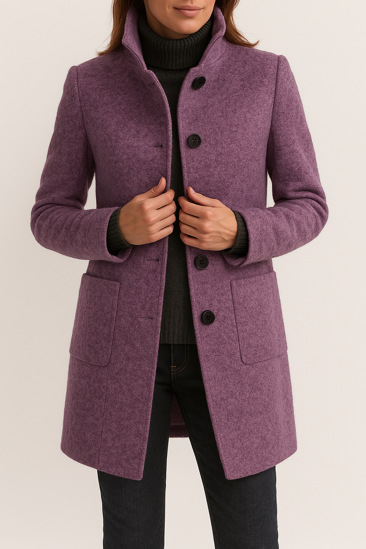 Modischer Damen-Übergangsmantel mit elegantem Kragen. Perfekt für Herbst/Winter und einen schicken Büro-Look.