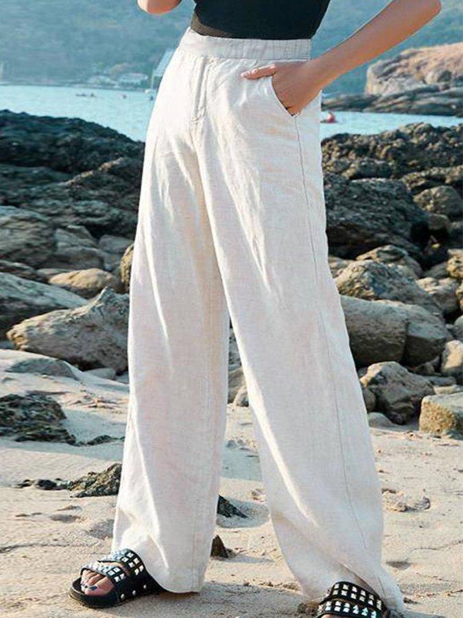 Elegante weiße High Waist Hose für Damen, weit geschnitten für maximalen Komfort und stilvolle Freizeit-Looks.