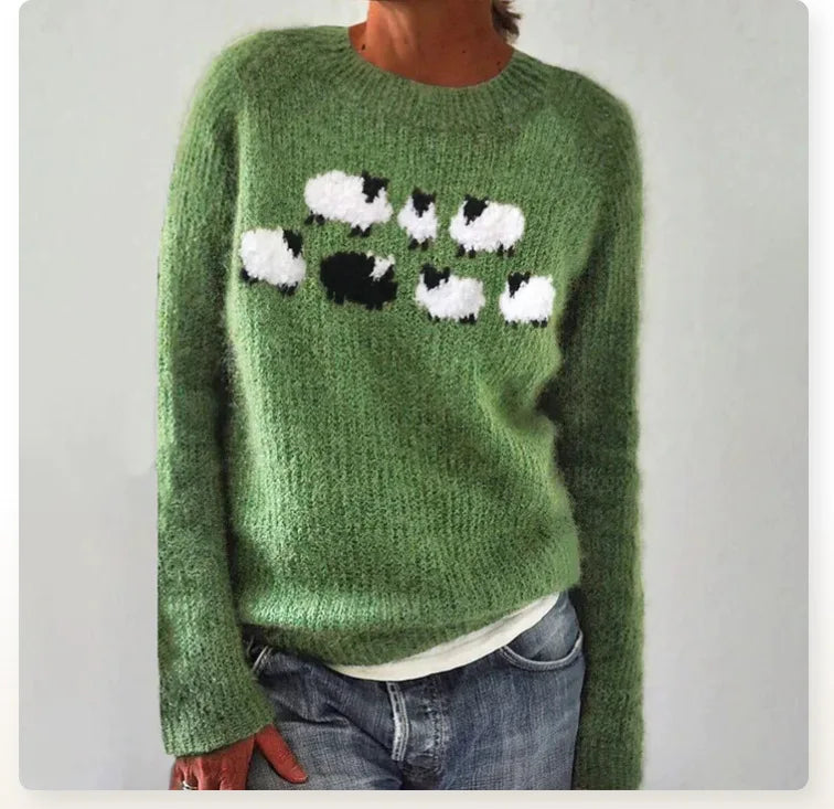 Trendiger Damen Retro-Pullover in leuchtenden Farben. Ideal für gemütliche Herbst- und Wintermode, lässiger Look.