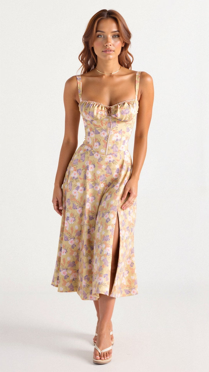 Damen Midikleid mit eleganter Silhouette & formgebendem Korsett-Design, perfekt für festliche Anlässe.