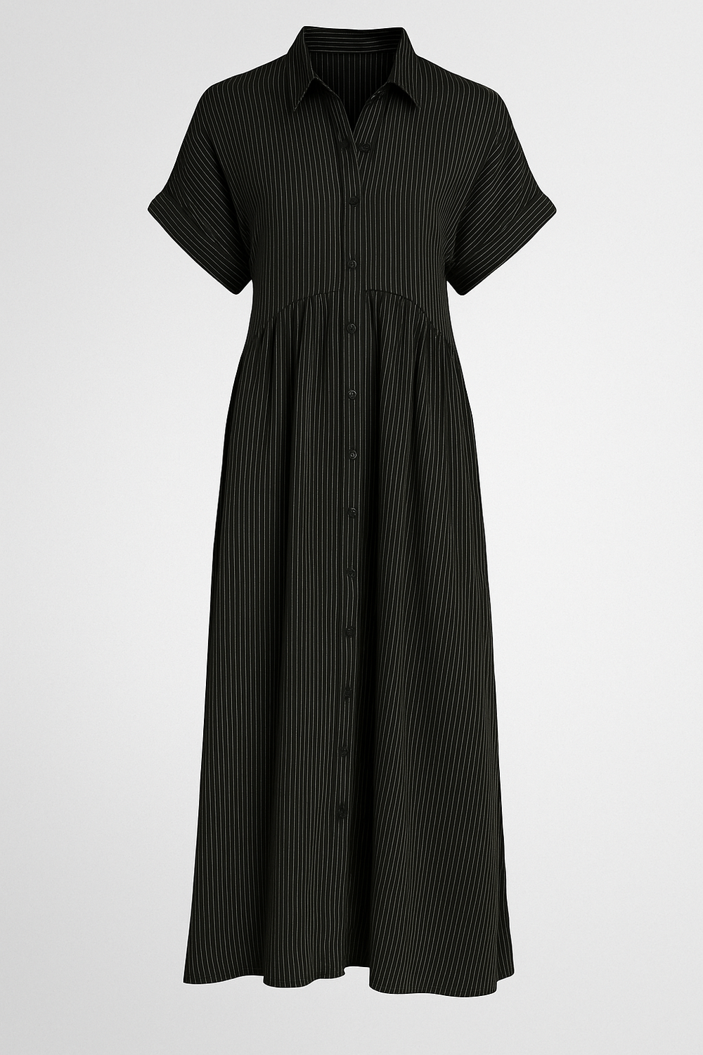 Modisches Damen Midikleid einfarbig mit praktischen Seitentaschen, ideal für den stilvollen Alltagskomfort.