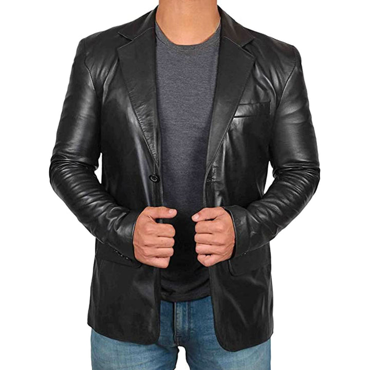 Herren-Lederblazer "Leonardo" in Schwarz, elegant und zeitlos für stilvolle Business- und Freizeit-Outfits.