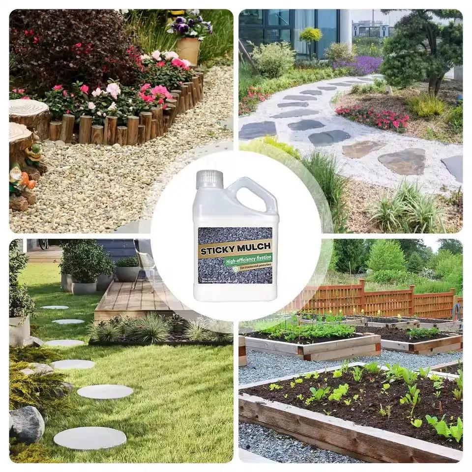 Ökologischer Landschaftskleber stabilisiert Mulch, Kies, Sand. Ideal für Gartenwege & Beete. Regenfest & umweltfreundlich.